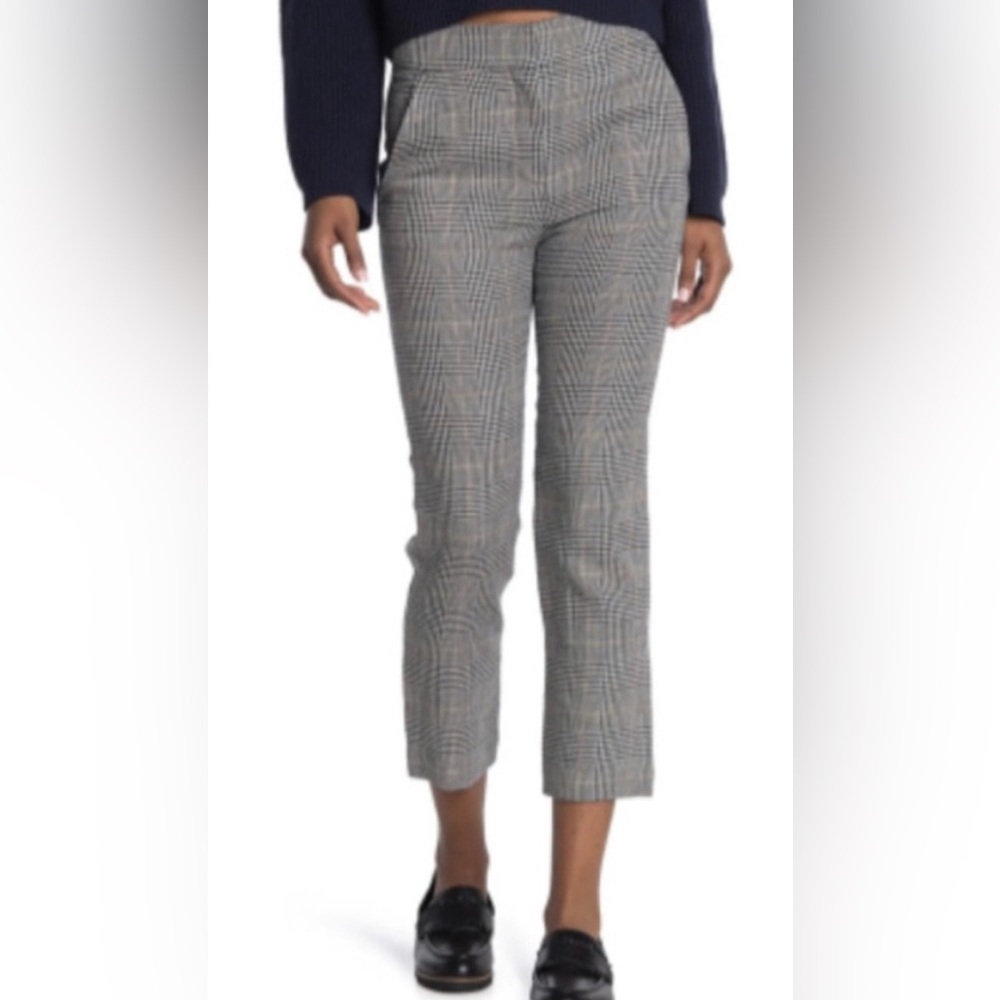 Veronica Beard Gray Plaid Cropped Linen Cotton Pants sz 2